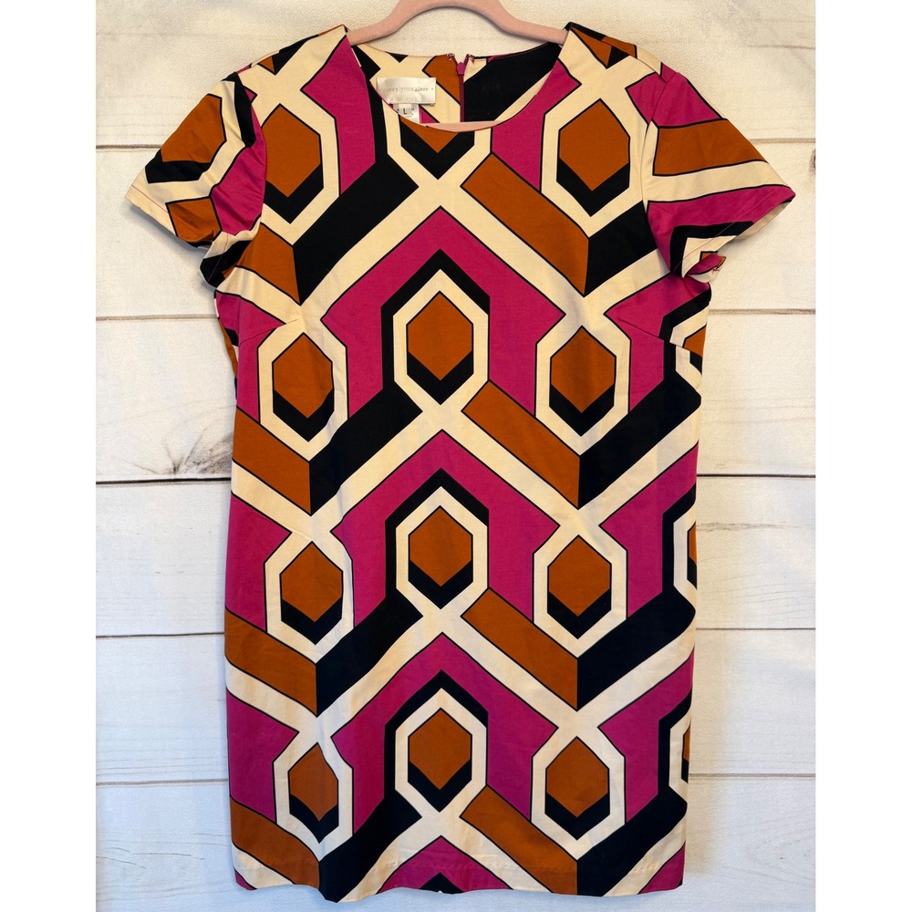 Corey Lynn Calter Pink Orange Geometric Honeycomb Shift Dress Large NWT